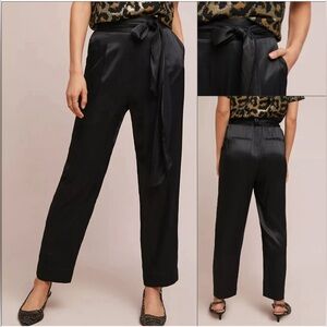 NWT Anthropologie Black Satin Tie-Waist Pant